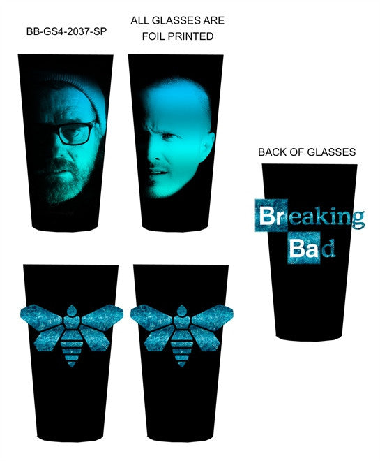 BLUE METH THEME 4 SET FOIL PRINTED PINT GLASS