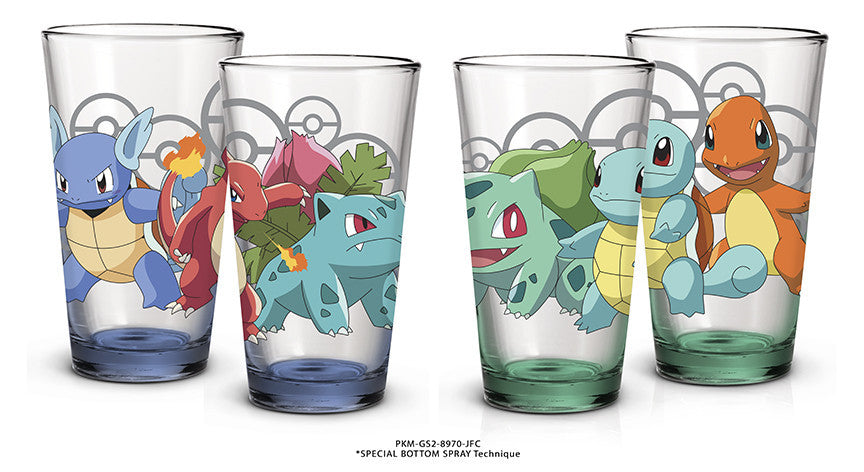 POKEMON PINT GLASS SET/2 WITH BOTTOM SPRAY